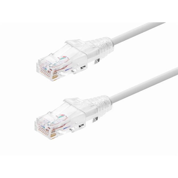 Monoprice Cat6 Ethernet Patch Cable - 10 feet - White | Snagless RJ45 Stranded 550MHz UTP CMR Riser Rated Pure Bare Copper Wire 28AWG - SlimRun Series