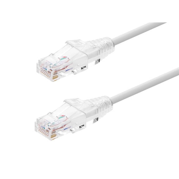 Monoprice Cat6 Ethernet Patch Cable - 2 feet - White | Snagless RJ45 Stranded 550MHz UTP CMR Riser Rated Pure Bare Copper Wire 28AWG - SlimRun Series