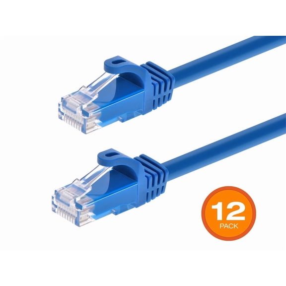 Monoprice Cat6 Ethernet Patch Cable - 3 Feet - Blue (12 Pack) Snagless RJ45, 550MHz, UTP, Pure Bare Copper Wire, 24AWG - FLEXboot Series