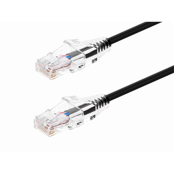 Monoprice Cat6 Ethernet Patch Cable - 30 feet - Black | Snagless RJ45 Stranded 550MHz UTP CMR Riser Rated Pure Bare Copper Wire 28AWG - SlimRun Series