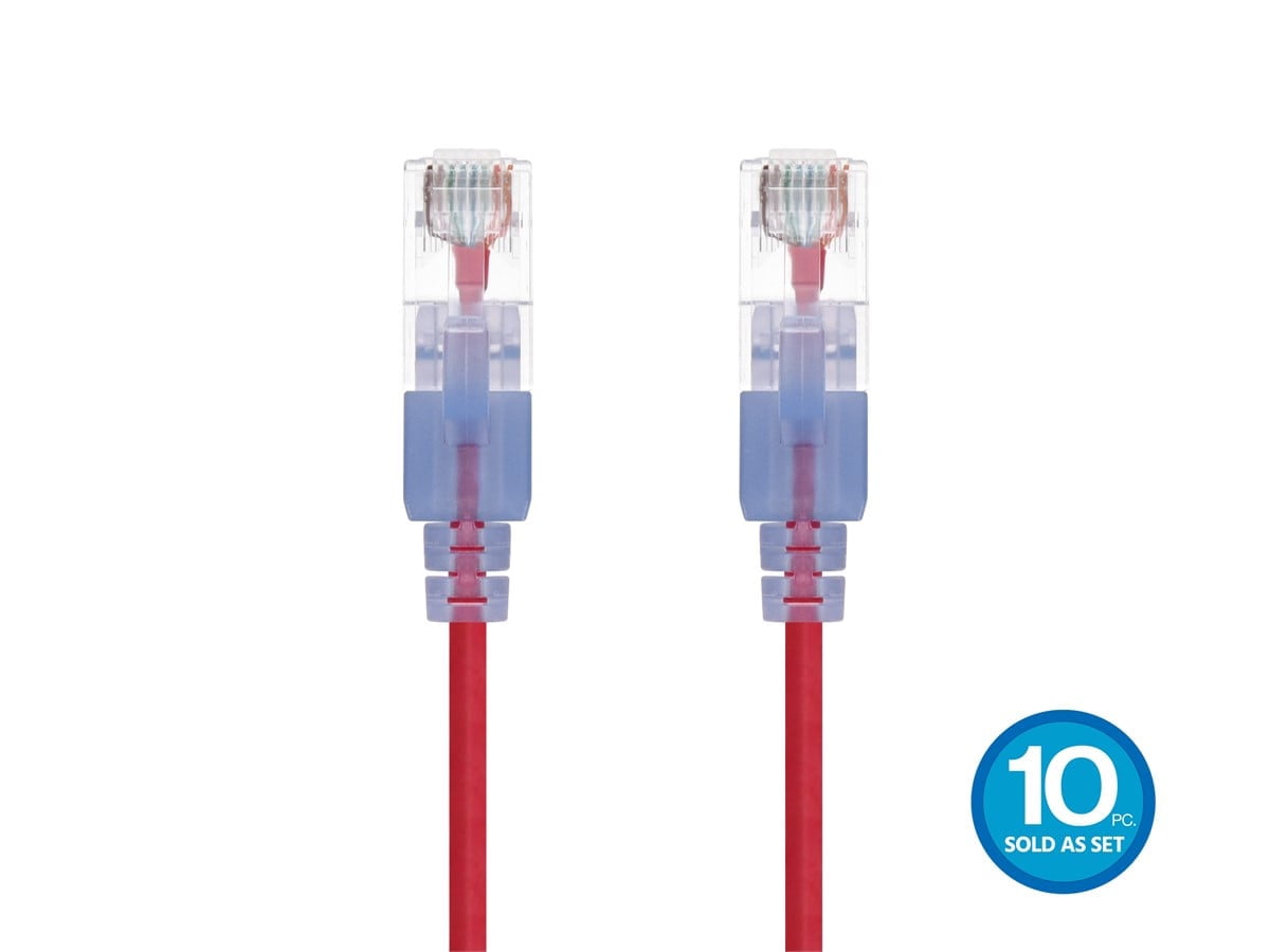 Monoprice Cat6A Ethernet Patch Cable - 7 Feet - Red (10 Pack) Snagless RJ45 550Mhz UTP Pure Bare Copper Wire 10G 30AWG - SlimRun Series