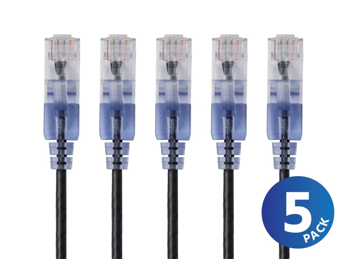 Monoprice Cat6A Ethernet Network Patch Cable - 20 Feet - Black | 5-Pack, 10G - SlimRun Series