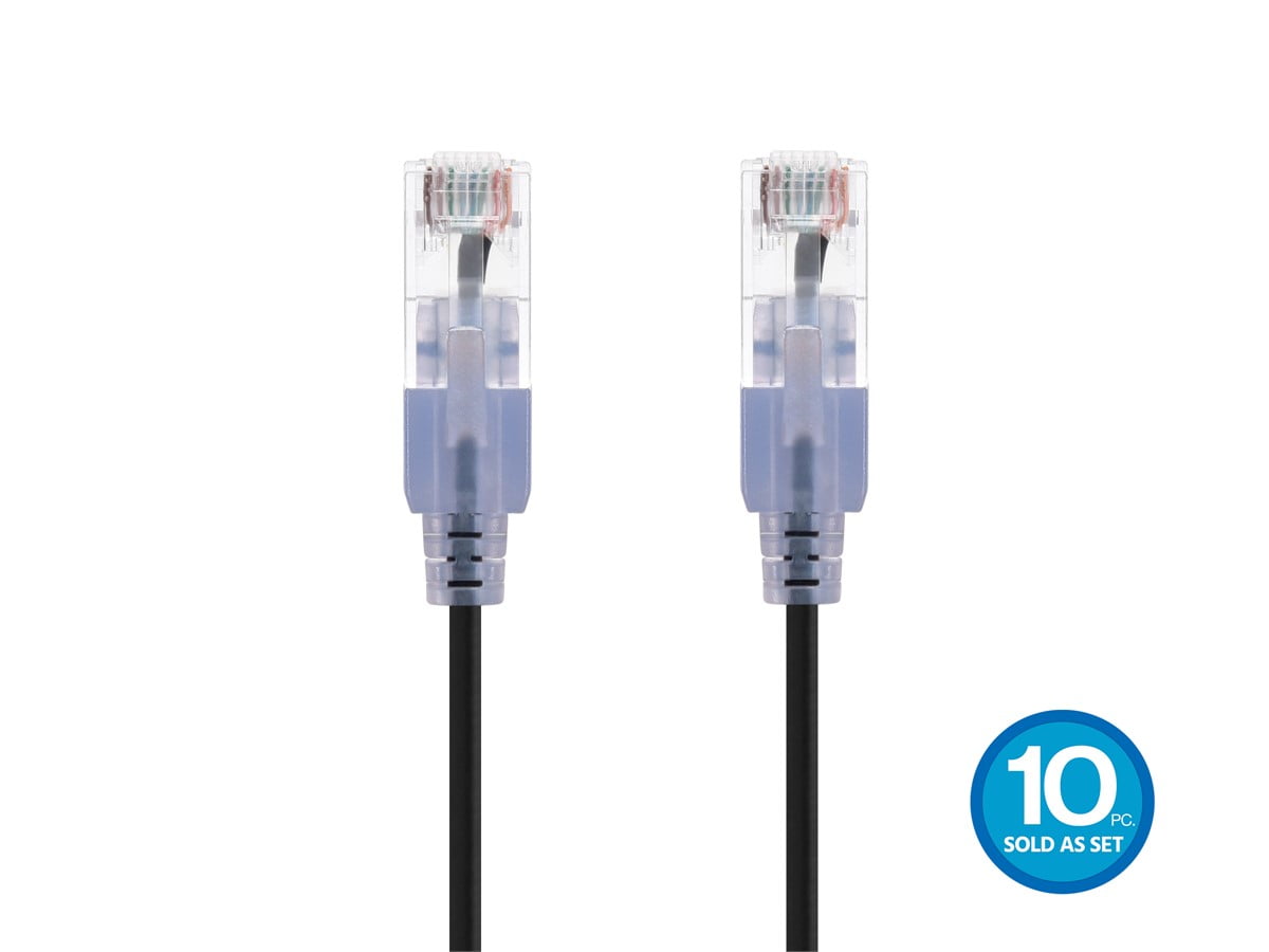 Monoprice Cat6A Ethernet Network Patch Cable - 25 Feet - Black (10 Pack) Snagless RJ45, Stranded, 550Mhz, UTP, Pure Bare Copper Wire, 10G, 30AWG - SlimRun Series