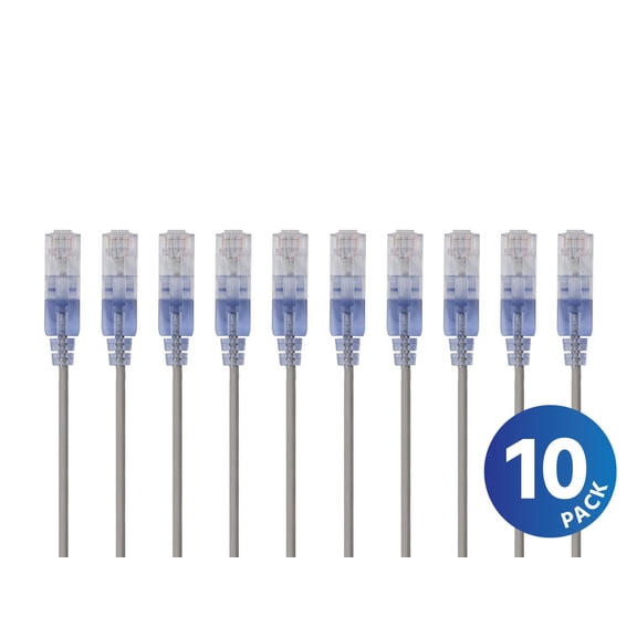 Monoprice Cat6A Ethernet Network Patch Cable - 25 Feet - Gray | 10-Pack, 10G - SlimRun Series