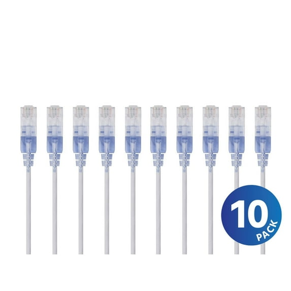 Monoprice Cat6A Ethernet Network Patch Cable - 25 Feet - White | 10-Pack, 10G - SlimRun Series