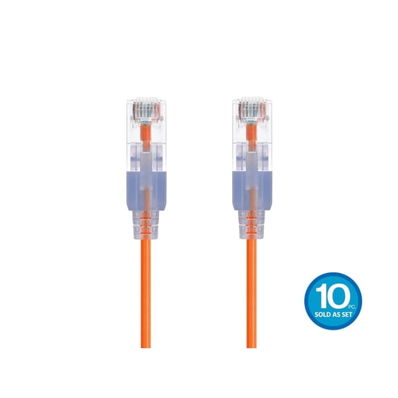 Monoprice Cat6A Ethernet Patch Cable - 14 Feet - Orange (10 Pack) Snagless RJ45 550Mhz UTP Pure Bare Copper Wire 10G 30AWG - SlimRun Series