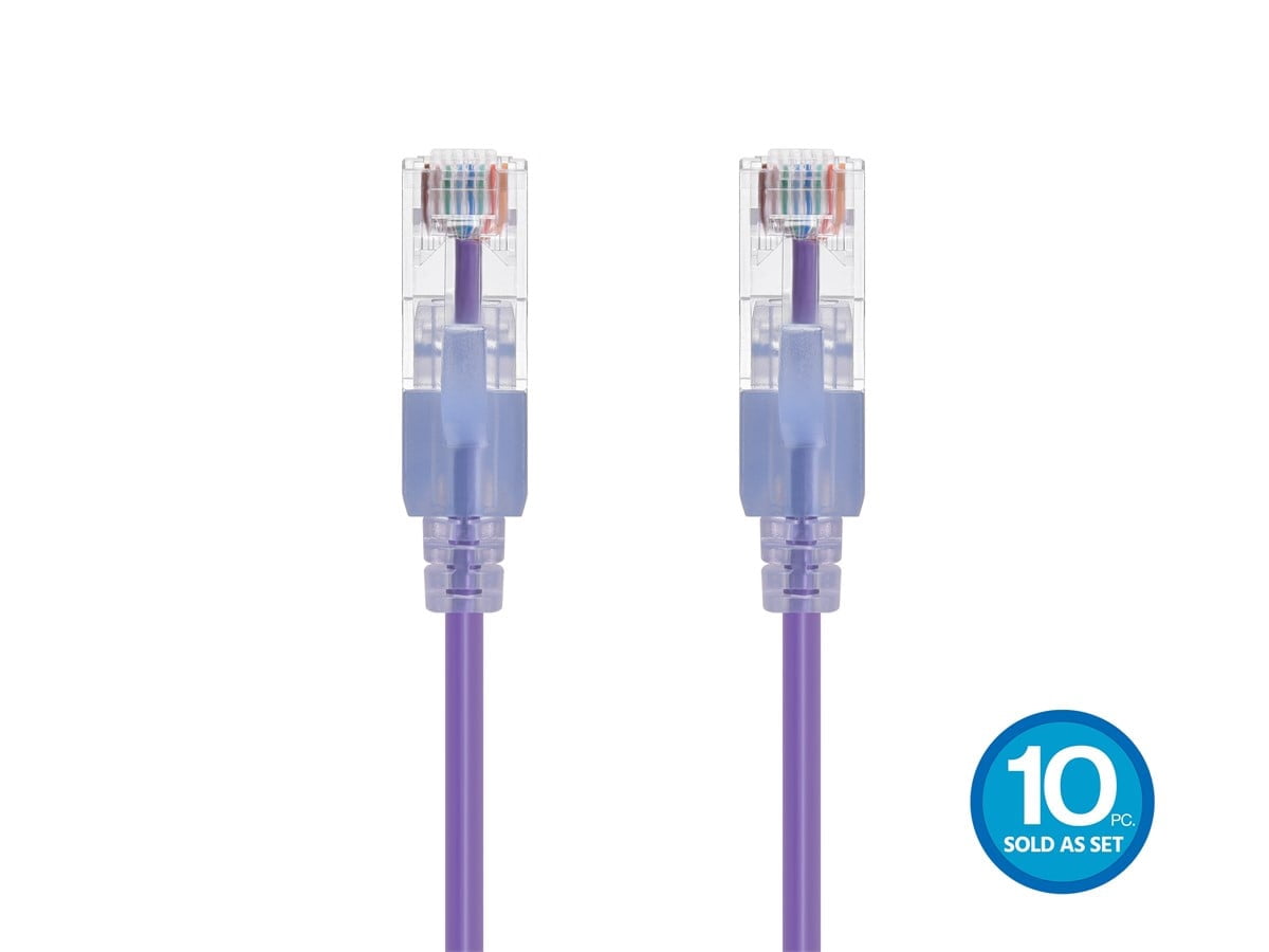 Monoprice Cat6A Ethernet Patch Cable - 3 Feet - Purple (10 Pack) Snagless RJ45 550Mhz UTP Pure Bare Copper Wire 10G 30AWG - SlimRun Series