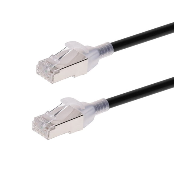 Monoprice Cat6A Ethernet Patch Cable - 7 Feet - Black | Snagless, Double Shielded, Component Level, CM, 30AWG, Computer Networking Cable LAN Modem Router - SlimRun Series
