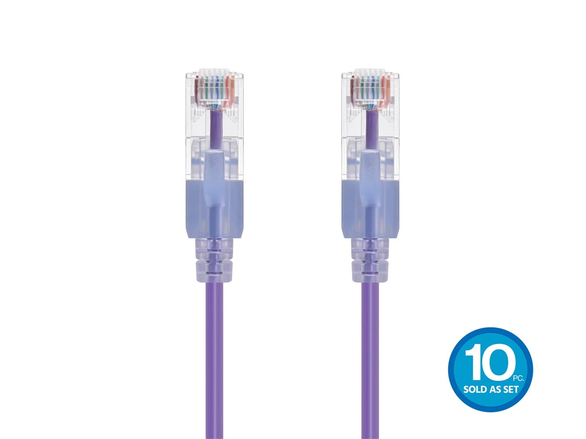 Monoprice Cat6A Ethernet Patch Cable - 7 Feet - Purple (10 Pack) Snagless RJ45 550Mhz UTP Pure Bare Copper Wire 10G 30AWG - SlimRun Series