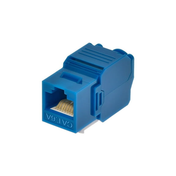 Monoprice Cat6A RJ45 Toolless 180-Degree Keystone Jack for 22-24AWG Solid Wire, Blue