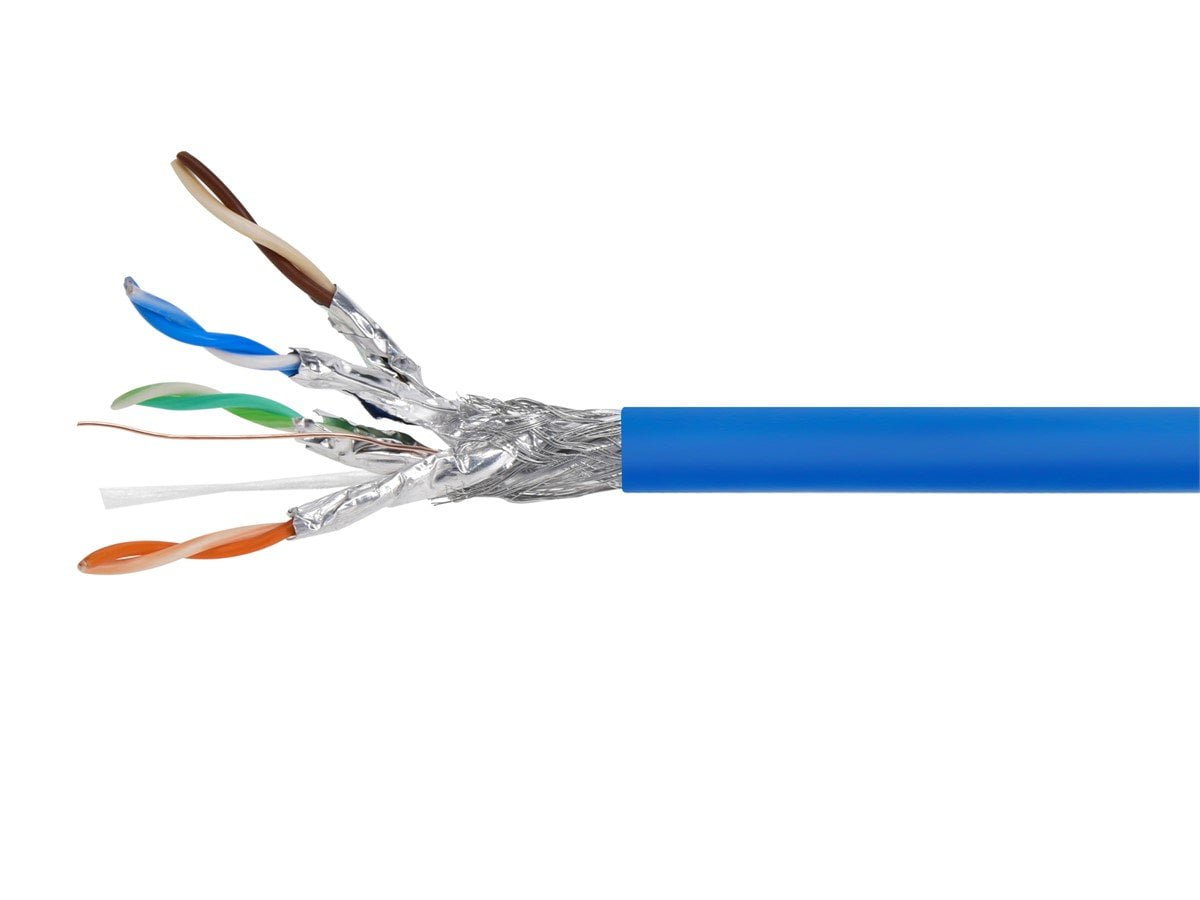 Monoprice Cat8 Network Cable - 250 Feet Bulk - Blue | 2GHz, S/FTP Shielded, Solid, 22AWG, 40G, Bare Copper, For Ethernet Switch, Modem, Router - Entegrade Series