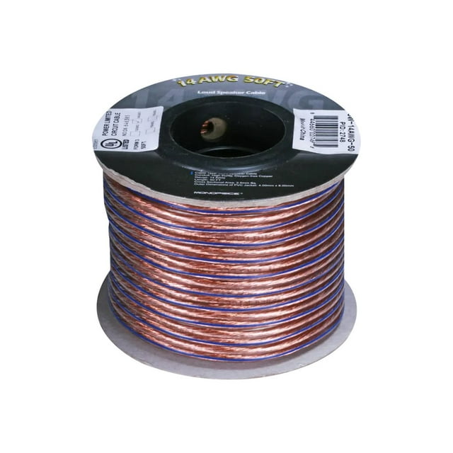 Monoprice Choice Series 14AWG Oxygen-Free Pure Bare Copper Speaker Wire, 50ft
