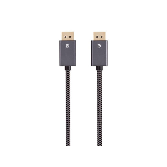 Monoprice DisplayPort 1.4 EasyPlug Nylon Braided Cable - 6 Feet - Gray | Up to 32.4 Gbps, 8K@60Hz, DPCP, HDCP, 3D Video, HBR3, DSC 1.2