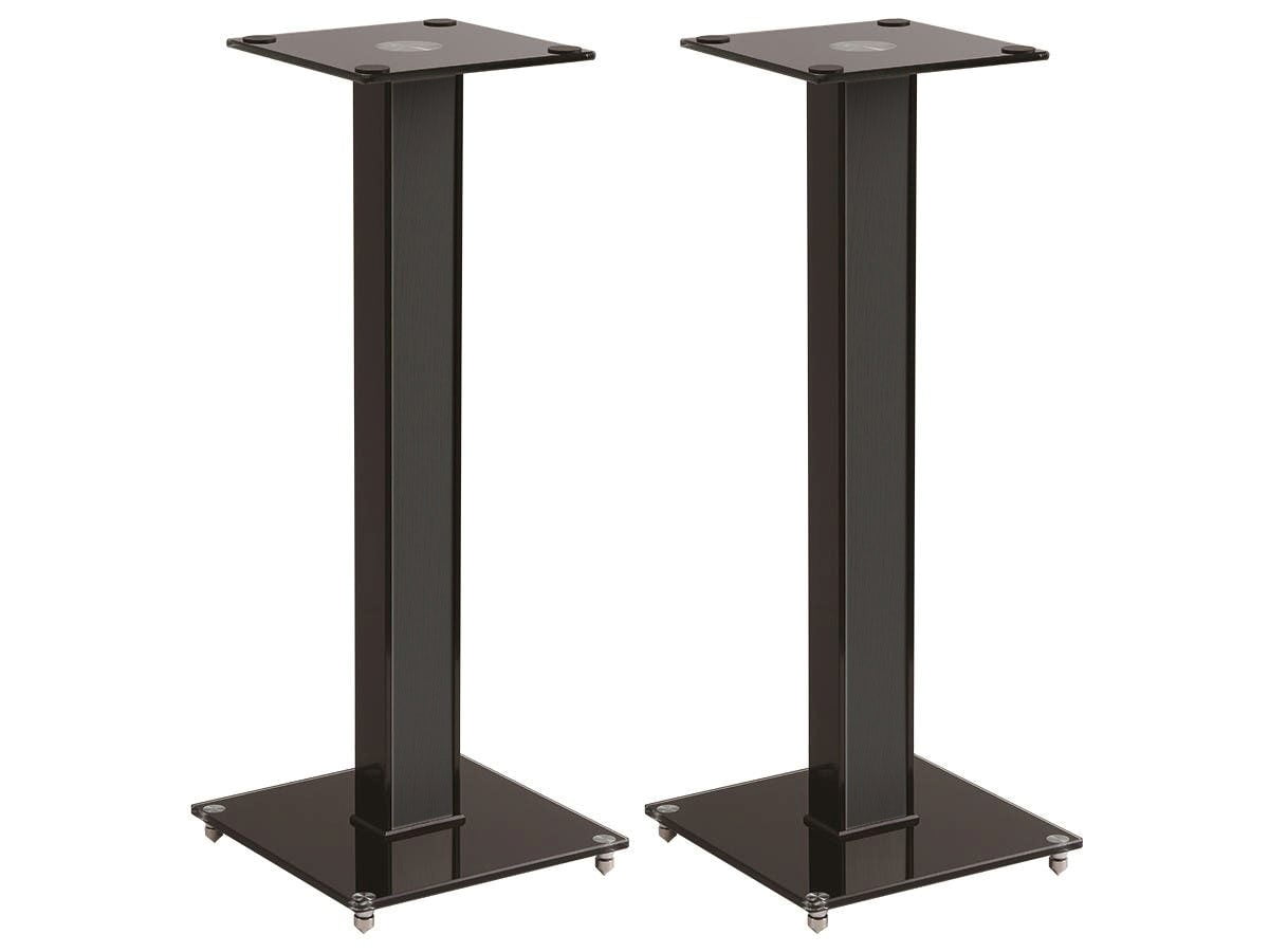 28-Inch Black Glass and MDF Speaker Stands with Cable Management