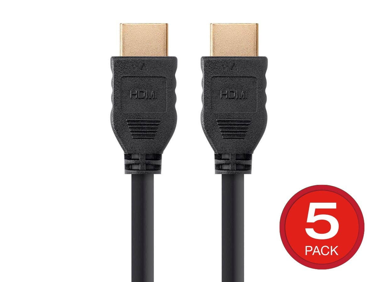 Monoprice HDMI Cable - 1.5 Feet - Black (5 Pack) No Logo, High Speed, 4K@60Hz, HDR, 18Gbps, YCbCr 4:4:4, 32AWG, CL2, Compatible with UHD TV and More - Commercial Series