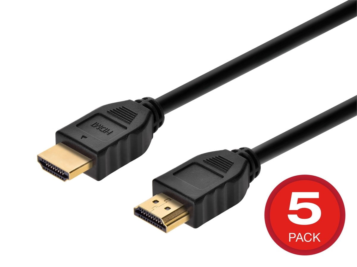 Monoprice HDMI Cable - 10 Feet - Black (5 Pack) No Logo, High Speed, 4K@60Hz, HDR, 18Gbps, YCbCr 4:4:4, 32AWG, CL2, Compatible with UHD TV and More - Commercial Series