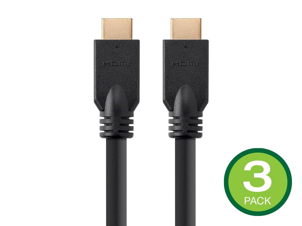 Monoprice HDMI Cable - 25 Feet - Black (3 Pack) No Logo, High Speed, 4K@60Hz, HDR, 18Gbps, YCbCr 4:4:4, 24AWG, CL2, Compatible with UHD TV and More - Commercial Series