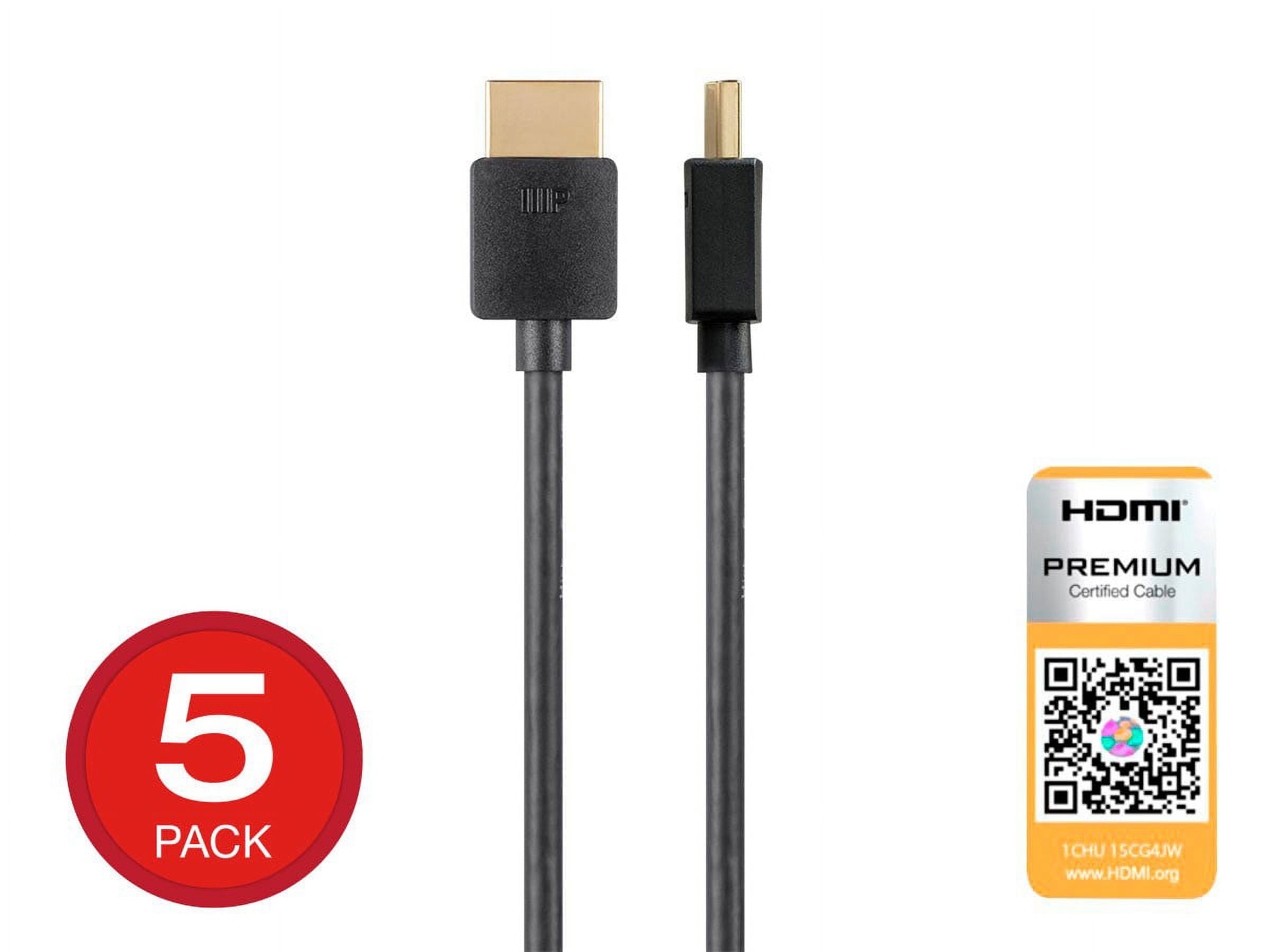 Monoprice HDMI Cable - 6 Feet - Black (5 Pack) Certified Premium, High Speed, 4K@60Hz, HDR, 18Gbps, 34AWG, YUV 4:4:4, Compatible with UHD TV and More - Ultra Slim Series