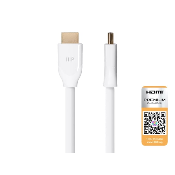Monoprice HDMI Cable - 6 Feet - White | Certified Premium, High Speed, 4k@60Hz, HDR, 18Gbps, 28AWG, YUV 4:4:4, Compatible with UHD TV and More