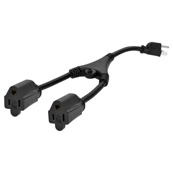 Monoprice Heavy Duty Extension Cord - 1 Feet - Black | NEMA 5-15P to 2x NEMA 5-15R, 18AWG, 10A, SVT, 120V