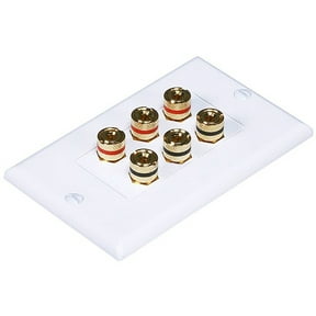 Monoprice High Quality Banana Binding Post Two-Piece Inset Wall Plate - White - Coupler Type For 3 Speakers