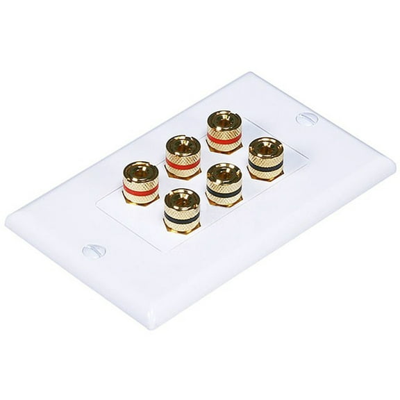 Monoprice High Quality Banana Binding Post Two-Piece Inset Wall Plate - White - Coupler Type For 3 Speakers