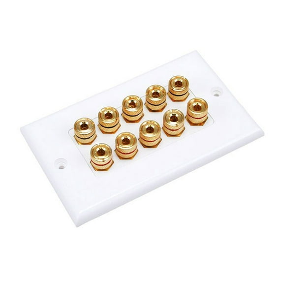 Monoprice High Quality Banana Binding Post Two-Piece Inset Wall Plate – White – Coupler Type For 5 Speakers