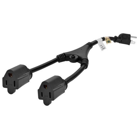 Monoprice 1.16' 14AWG NEMA 5-15R to NEMA 5-15P Power Cord Splitter Cable Black 105309