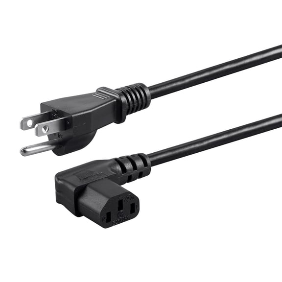 Monoprice Left Angle Power Cord - 6 Feet - Black | NEMA 5-15P to Left Angle IEC 60320 C13, 18AWG, 10A/1250W, SVT, 125V