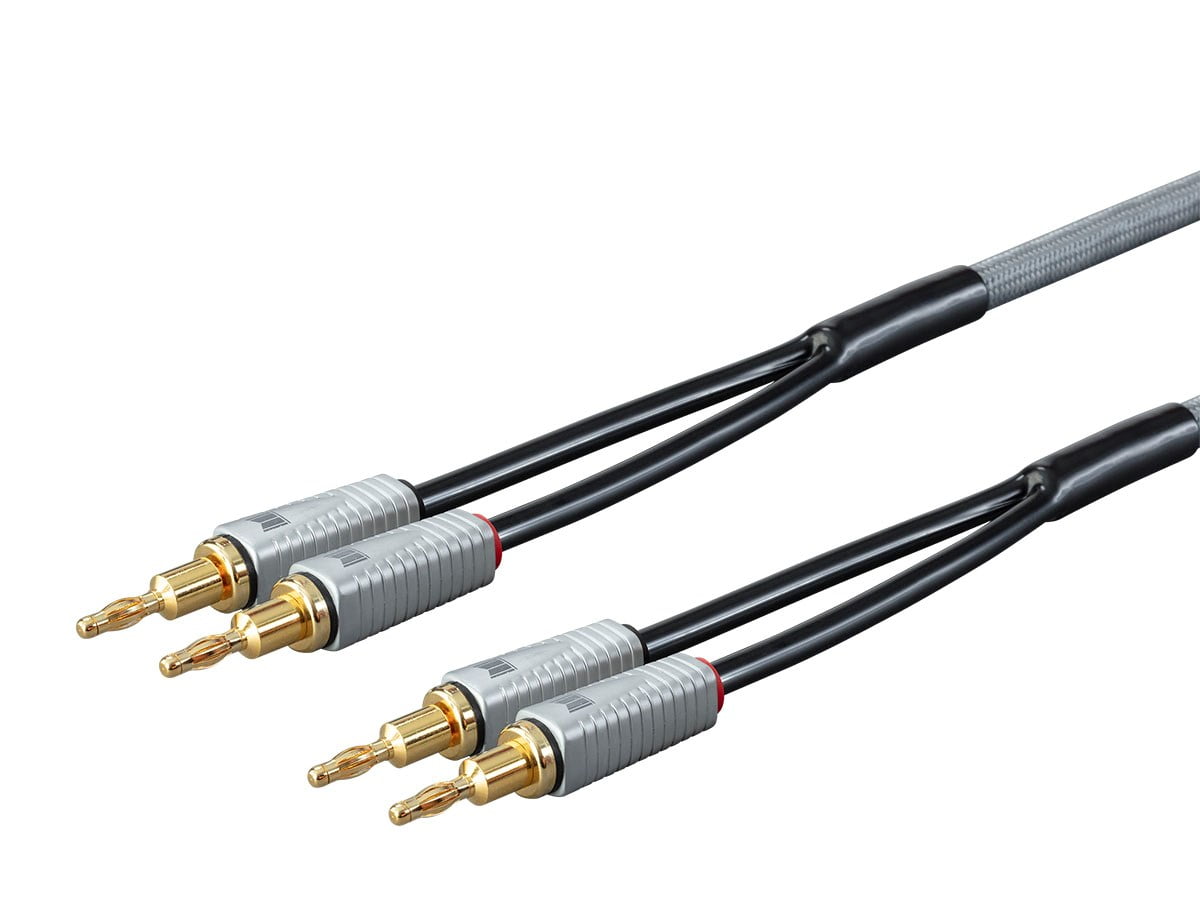 Monolith Speaker Wire With Gold Plated Banana Plug Connectors - 6 Feet - Pair | 14AWG, Oxygen Free Copper (OFC), Multi-Strand Conductors, PE Insulated