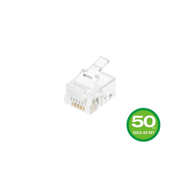 Monoprice 50-pcs RJ12 6P6C Plug for Flat Stranded Cable