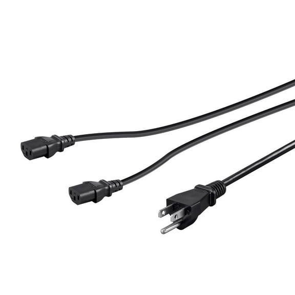 Monoprice Power Cord Splitter - 3 Feet - Black | NEMA 5-15P to 2x IEC 60320 C13 16AWG 13A/1625W SJT