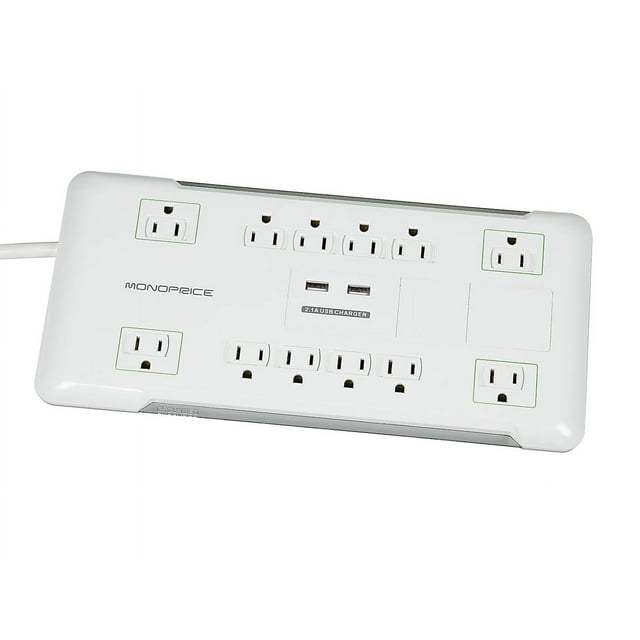 Monoprice 12 Outlet Power Surge Protector w/ 2 Built-In USB Charger Ports, 4230 Joules