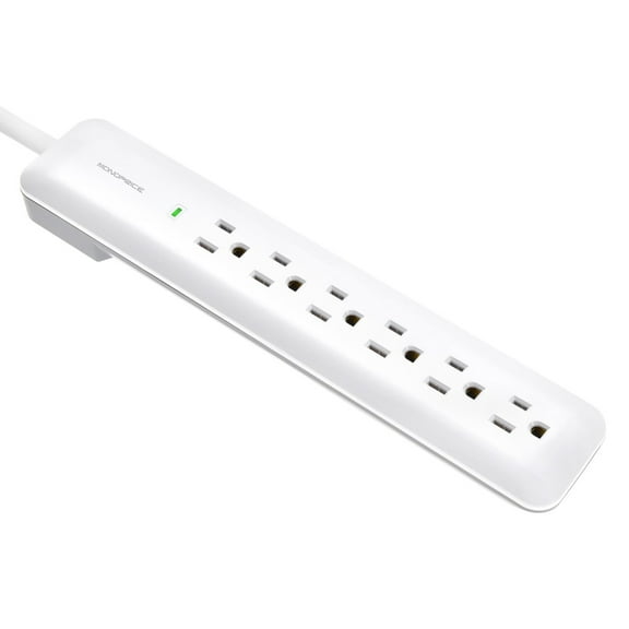 Monoprice Power & Surge - 6 Outlet Slim Surge Protector Power Strip - 3 Feet - - White | Cord UL Rated 540 Joules With Power/Circuit Breaker Switch