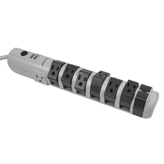 Monoprice Power & Surge - 8 Outlet Rotating Surge Strip - Gray | UL Rated 2, 160 Joules with Grounded and Protected Light Indicator