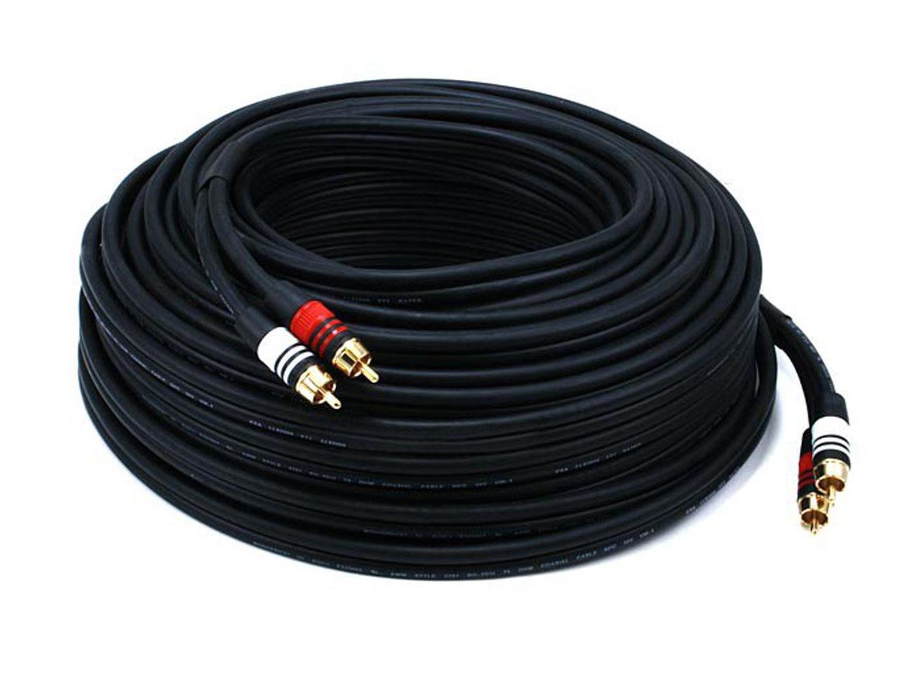 Monoprice Premium RCA Cable - 100 Feet - Black | 2 RCA Plug to 2 RCA Plug, Male to Male, 22AWG - image 1 of 5