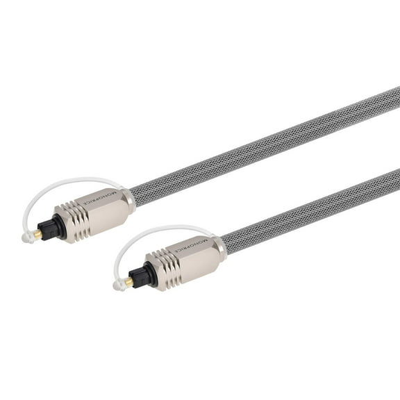 Monoprice Premium S/PDIF (Toslink) Digital Optical Audio Cable - Silver - 50 Feet | Heavy Duty Mesh Jacket, Metal Connector Heads, for Play Station, Xbox one, Home Theater & More Gray