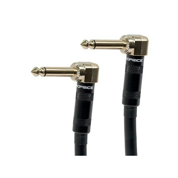 Monoprice Pro Audio Cable - 6 Feet - Black | 1/4 Inch (TS) Right Angle Male to Right Angle Male 16AWG Audio Cable Cord (Gold Plated) - Premier Series