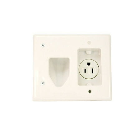 DataComm Electronics - Cable Organizer Wall Plate with Power Outlet - White