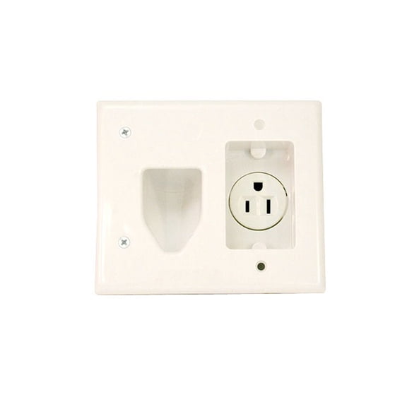 Monoprice Recessed Low Voltage Cable Wall Plate With Recessed Power - White