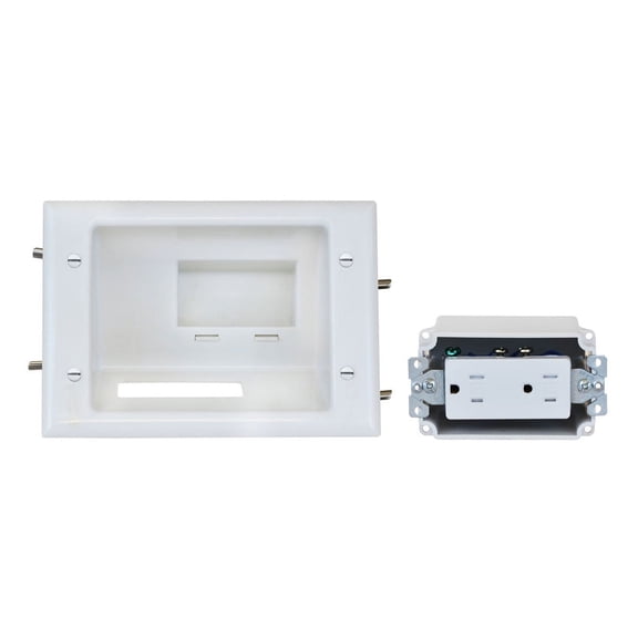 Monoprice Recessed Low Voltage Mid-Size Plate with Duplex Receptacle, White