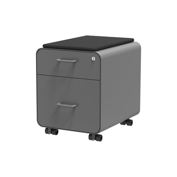 Monoprice Round Corner 2-Drawer File Cabinet - Gray, Lockable With Seat Cushion - Workstream Collection