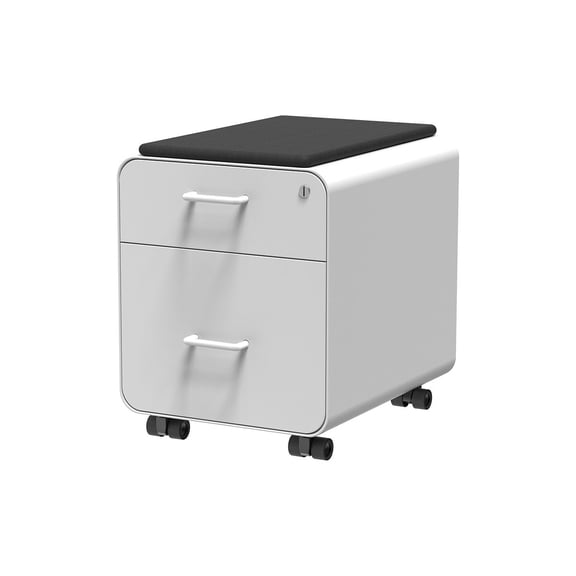 Monoprice Round Corner 2-Drawer File Cabinet - White, Lockable With Seat Cushion - Workstream Collection