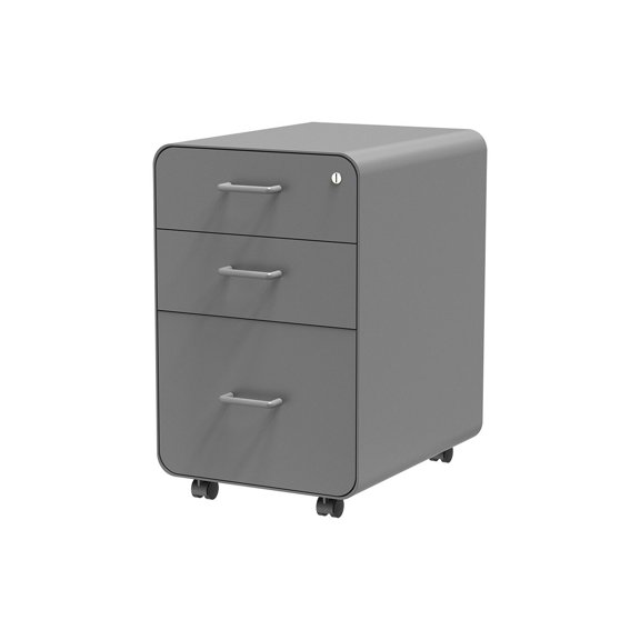 Monoprice Round Corner 3-Drawer File Cabinet - Gray With Lockable Drawer - Workstream Collection