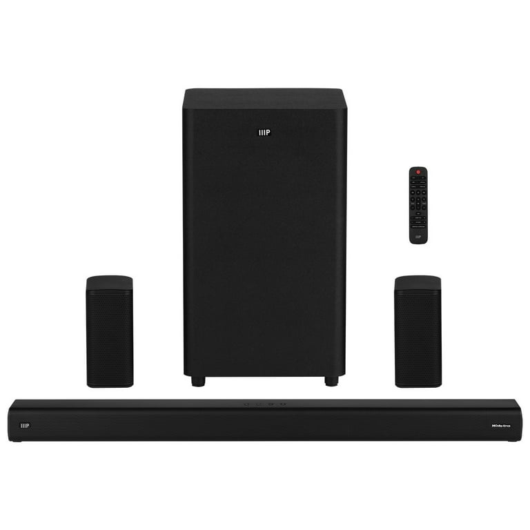 Monoprice SB-600 Dolby Atmos 5.1.2 Soundbar with Wireless Subwoofer &  Wireless Satellite Speakers, HDMI Inputs, eArc, Bluetooth, Toslink, Coax,  Remote 