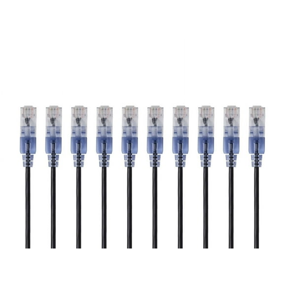 Monoprice SlimRun Cat6A Ethernet Patch Cable - Network Internet Cord - RJ45, Stranded, UTP, Pure Bare Copper Wire, 30AWG, 2ft, Black, 10-Pack