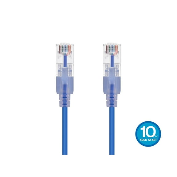 Monoprice SlimRun Cat6A Ethernet Patch Cable - Network Internet Cord - RJ45, Stranded, UTP, Pure Bare Copper Wire, 30AWG, 2ft, Blue, 10-Pack