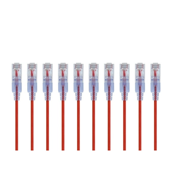 Monoprice SlimRun Cat6A Ethernet Patch Cable - Network Internet Cord - RJ45, Stranded, UTP, Pure Bare Copper Wire, 30AWG, 2ft, Red, 10-Pack