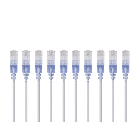 Monoprice SlimRun Cat6A Ethernet Patch Cable - Network Internet Cord - RJ45, Stranded, UTP, Pure Bare Copper Wire, 30AWG, 2ft, White, 10-Pack