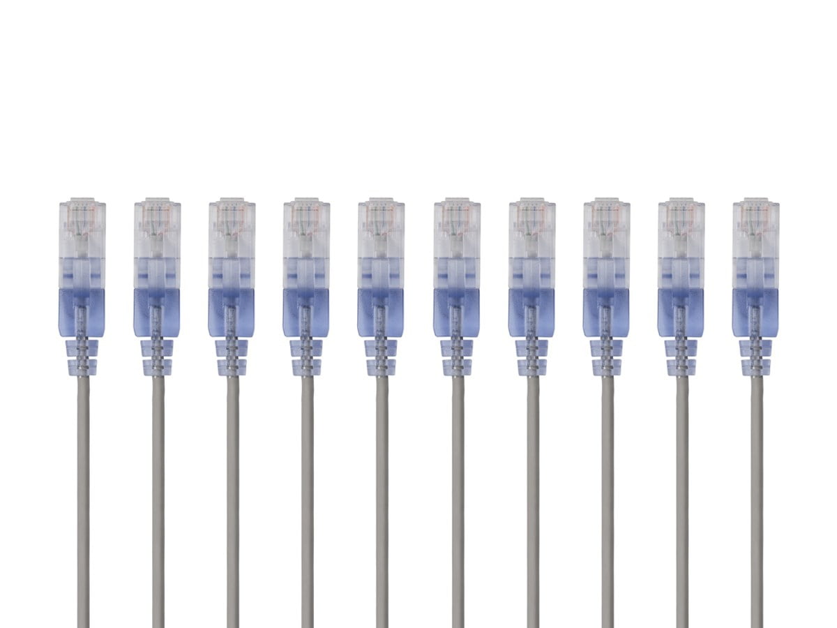 Monoprice SlimRun Cat6A Ethernet Patch Cable - Network Internet Cord - RJ45, Stranded, UTP, Pure Bare Copper Wire, 30AWG, 6in, Gray, 10-Pack